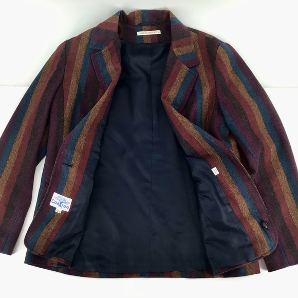 Coatree VTG Blazer Red Purple Herringbone Stripe Wool Jacket Size 11-12 - Picture 5 of 15